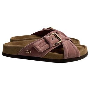 Valentino Garavani Cross Strap Slip-On Flats in Pink Velvet